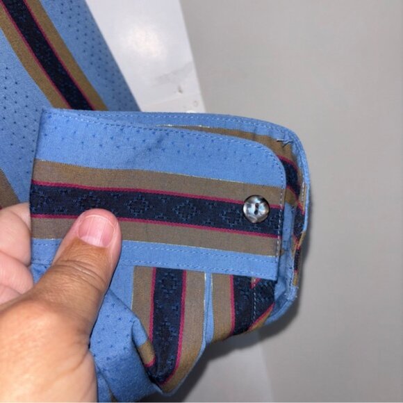 Foxcroft Women’s 12 Blue Striped Shirt Button Front Raised Print Long Sleeve - Picture 9 of 10